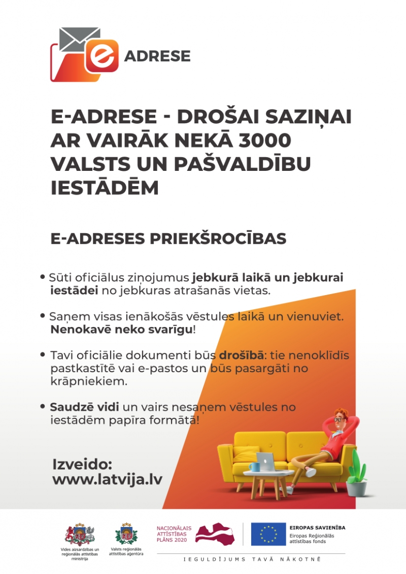 Plakāts par E-adreses priekšrocībām