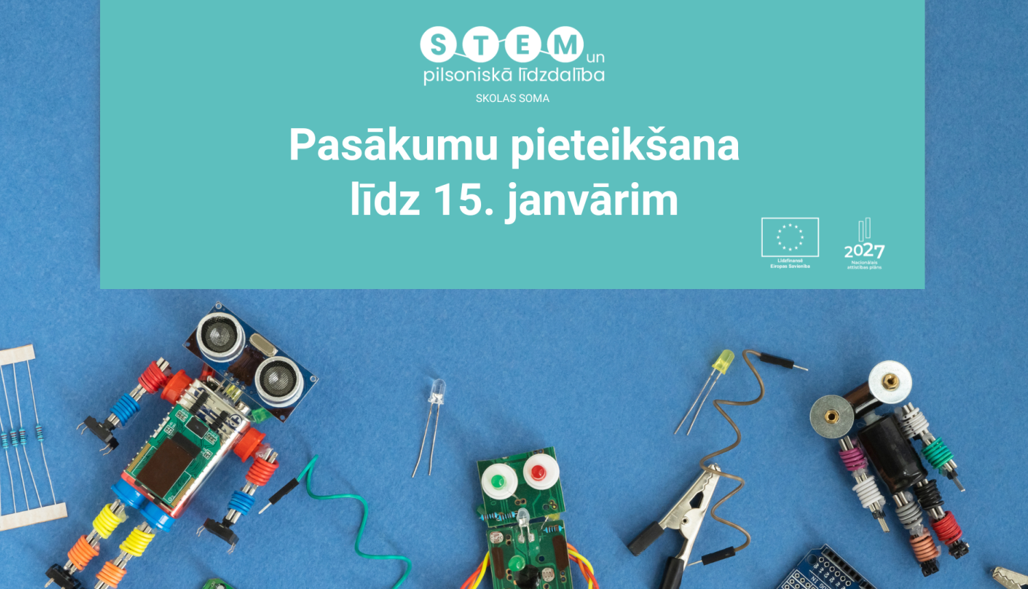 roboti uz zila fona
