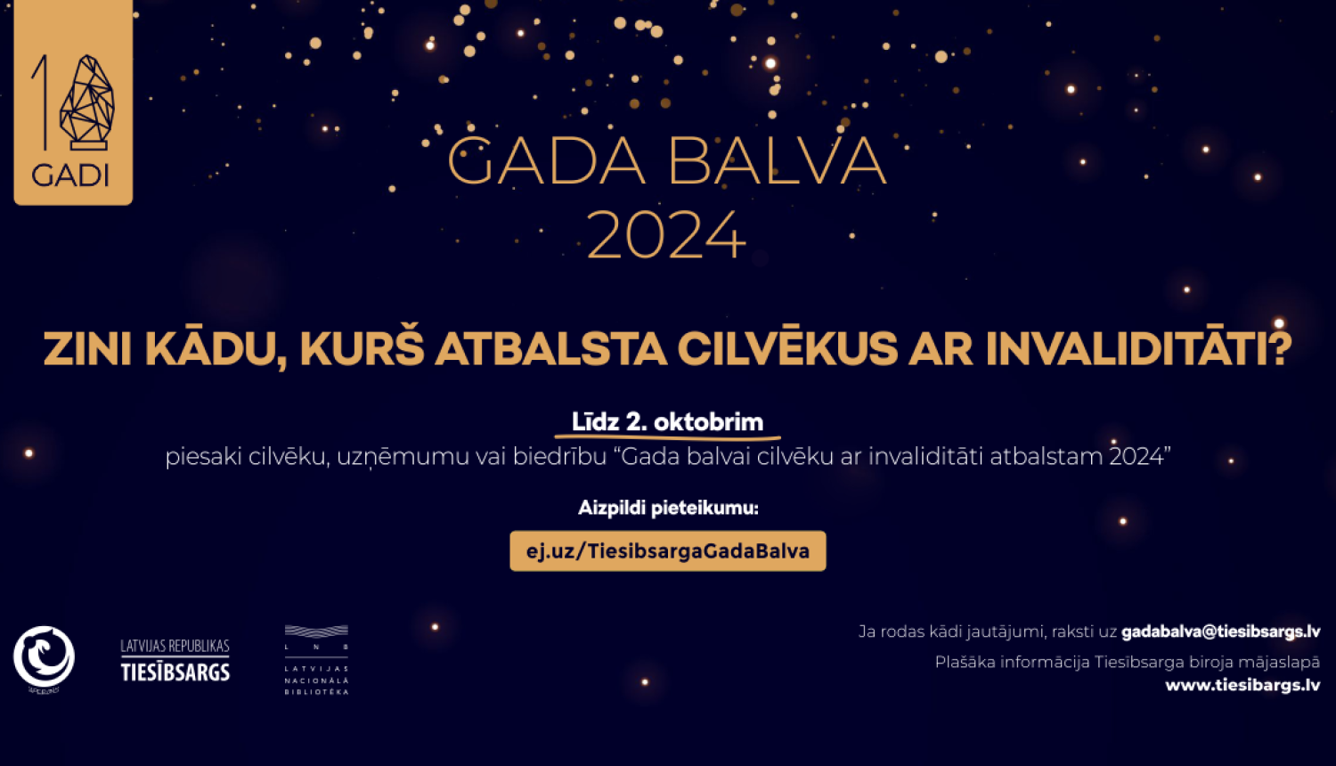 tumšs fons un zvaigznītes, teksts zelta burtiem