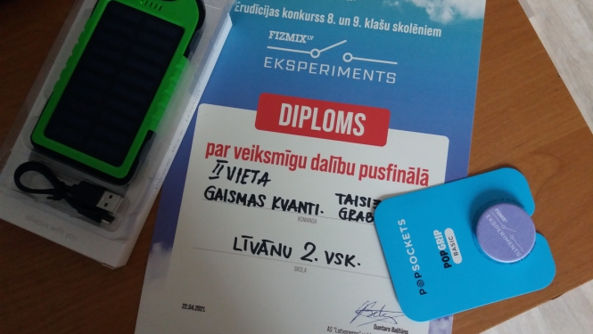 Diploms par 2.vietu "FIZMIX Eksperiments" konkursā