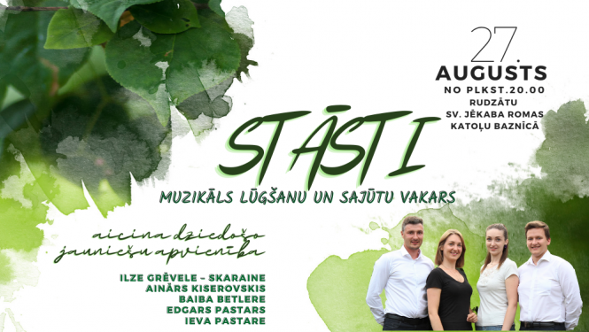 Afiša pasākumam muzikāla lūgšana un sajūtu notikums “STĀSTI”