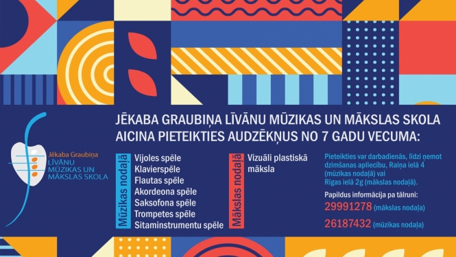 krāsainas ģeometriskas figūras un teksts