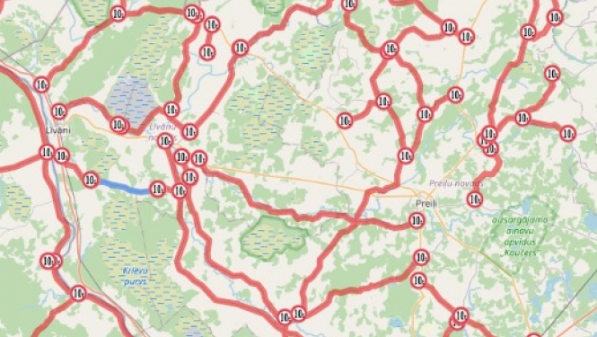 Latvijas karte ar iezīmētiem ceļiem
