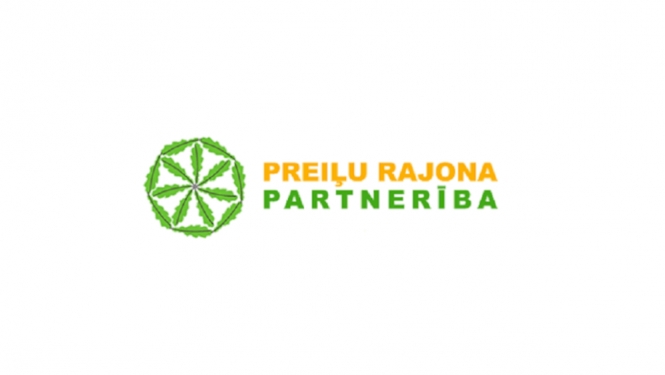 Preiļu rajona partnerība logo ar ozollapu vainagu un tekstu