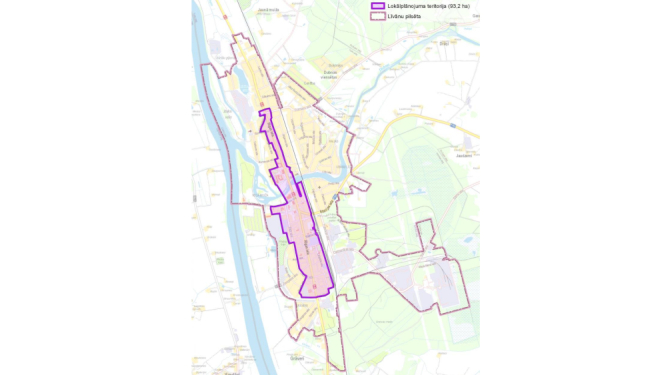 Līvānu karte, kurā iezīmēta lokālplānojuma teritorija