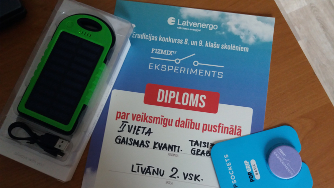 Diploms par 2.vietu "FIZMIX Eksperiments" konkursā