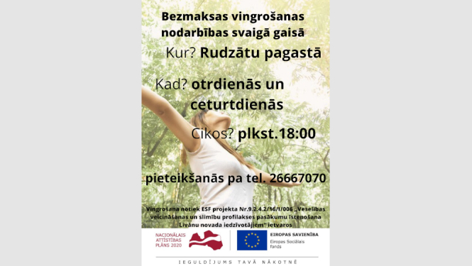 Vingrošanas nodarbību Rudzātos afiša