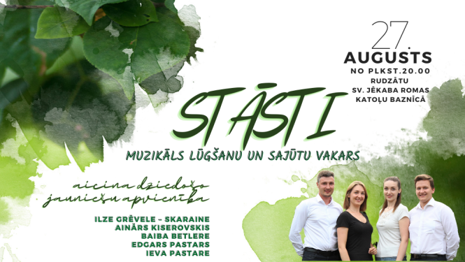 Afiša pasākumam muzikāla lūgšana un sajūtu notikums “STĀSTI”