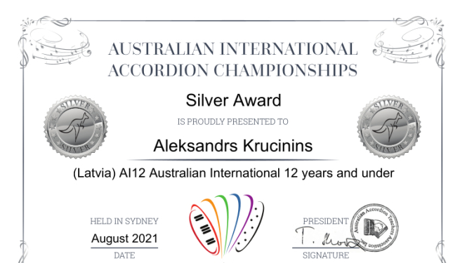 Sudraba diploms Aleksandram Kručiņinam