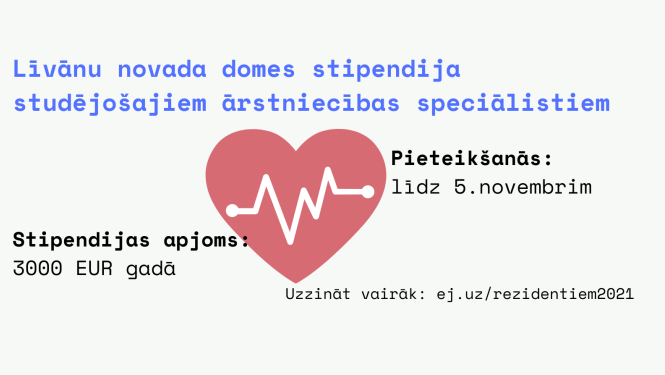 Attēls ar sirdi un sirds līniju un informāciju par rezidentu stipendiju
