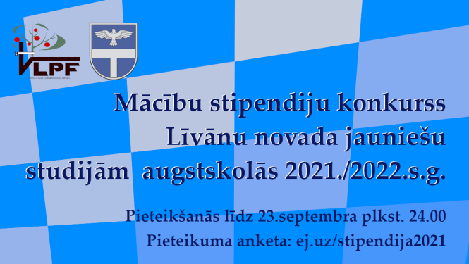 Attēls ar logo un informāciju par pieteikšanos studiju stipendijām