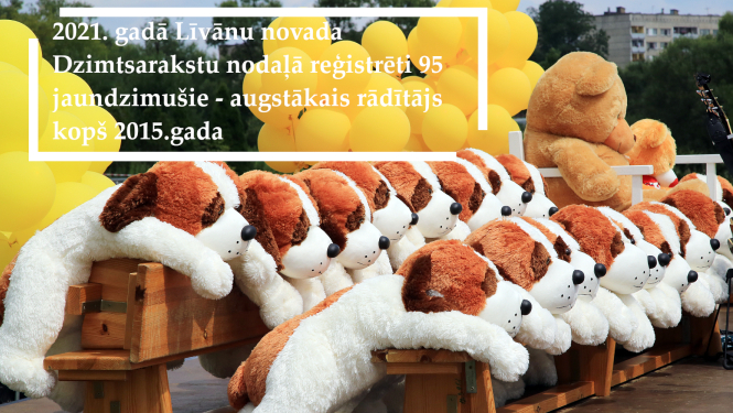 Mīkstās rotaļlietas - suņi, kas salikti divās rindās uz krēsliem. Fonā dzelteni baloni.