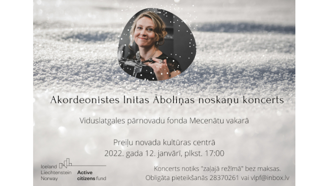 Afiša par koncertu, uz sniega fona vijolnieces foto