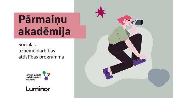 Afiša par atbalsta programmu ar cilvēku ar binokli