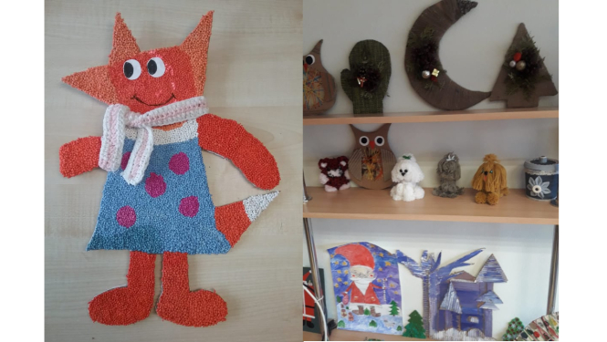 Dažādi Dienas aprūpes centra klientu veidoti darbi