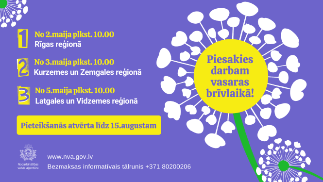 Attēls ar informāciju par pieteikšanos vasaras darbam