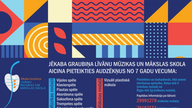 krāsainas ģeometriskas figūras un teksts