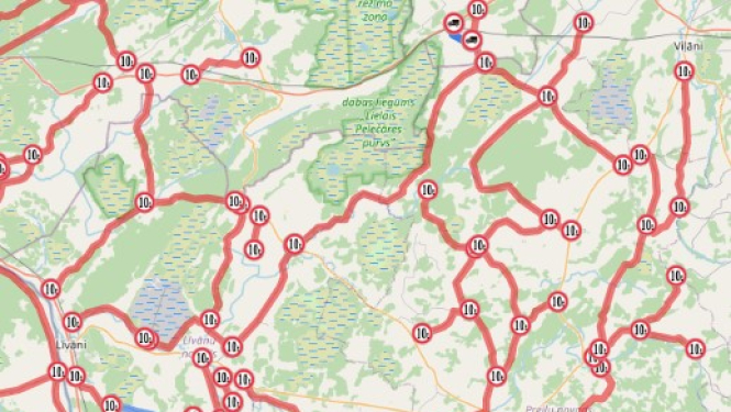 Latvijas karte ar iezīmētiem ceļiem