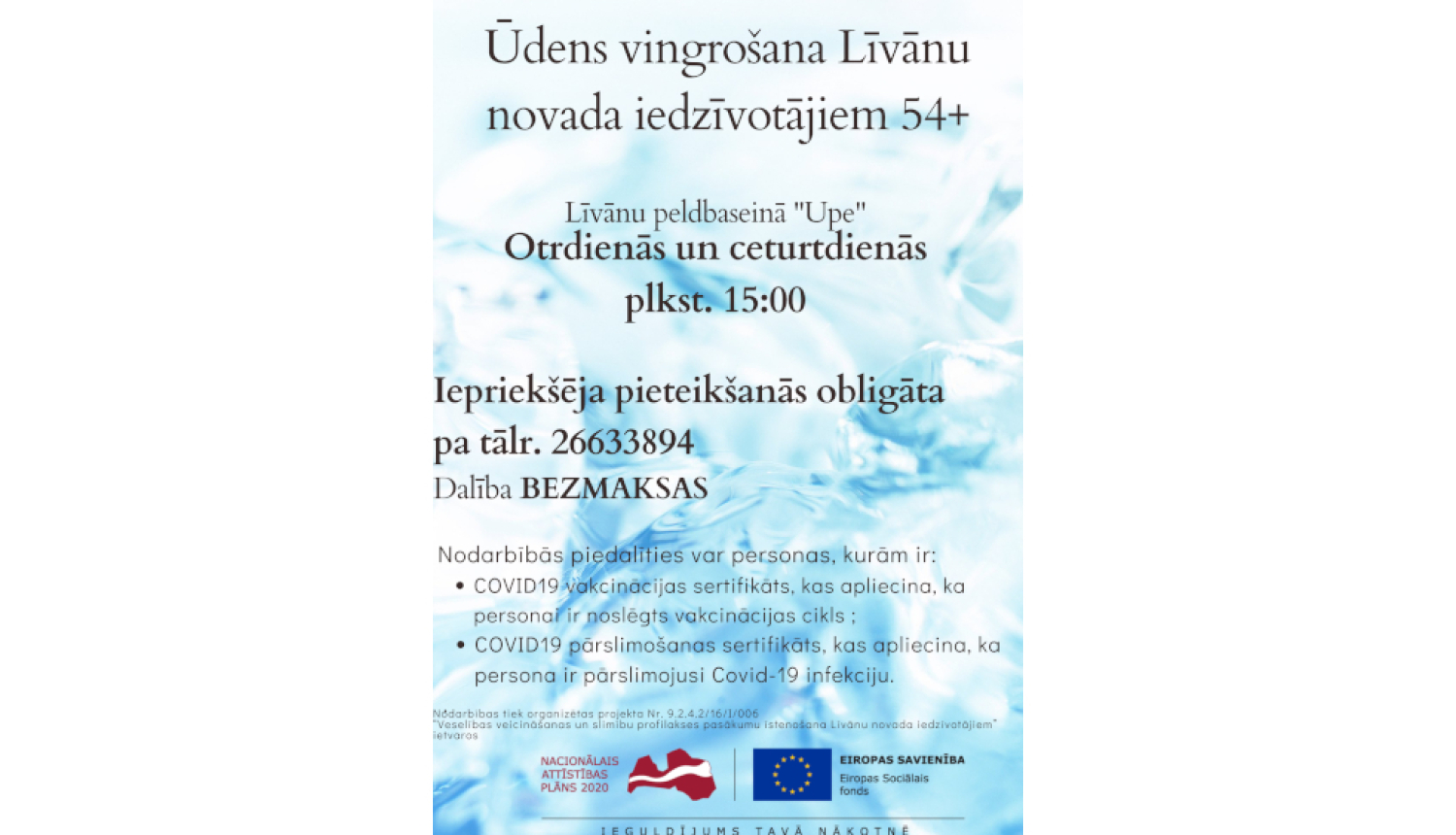 Afiša ar tekstu par vingrošanas nodarbībām