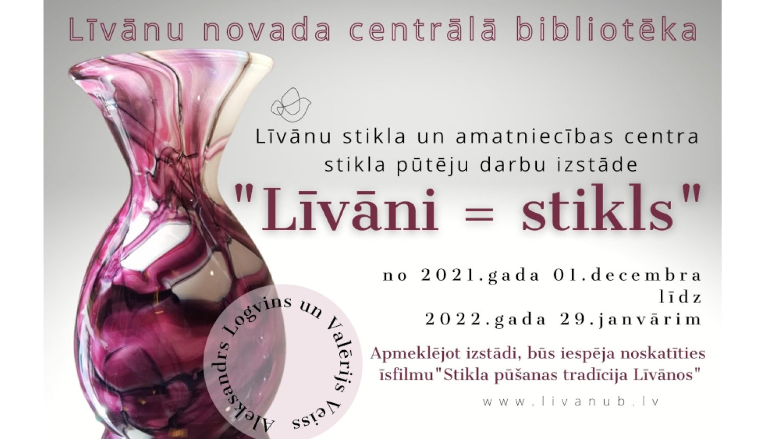 Afiša ar stikla vāzi par izstādi