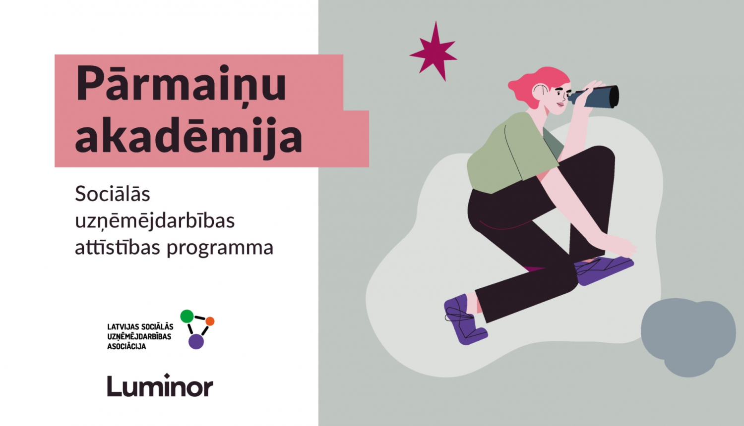 Afiša par atbalsta programmu ar cilvēku ar binokli