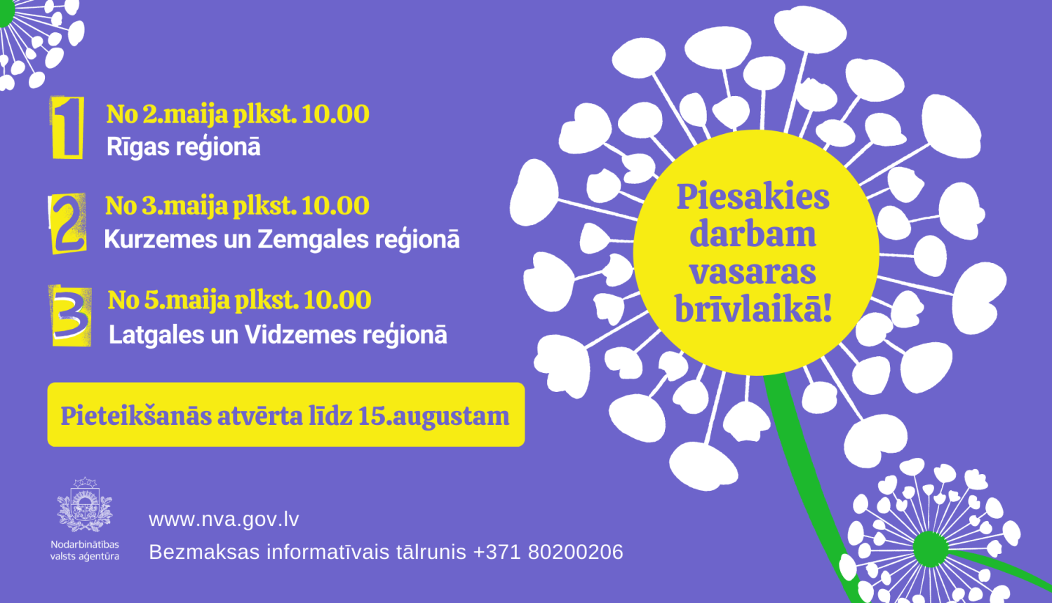 Attēls ar informāciju par pieteikšanos vasaras darbam