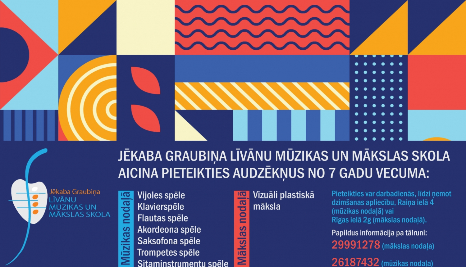 krāsainas ģeometriskas figūras un teksts