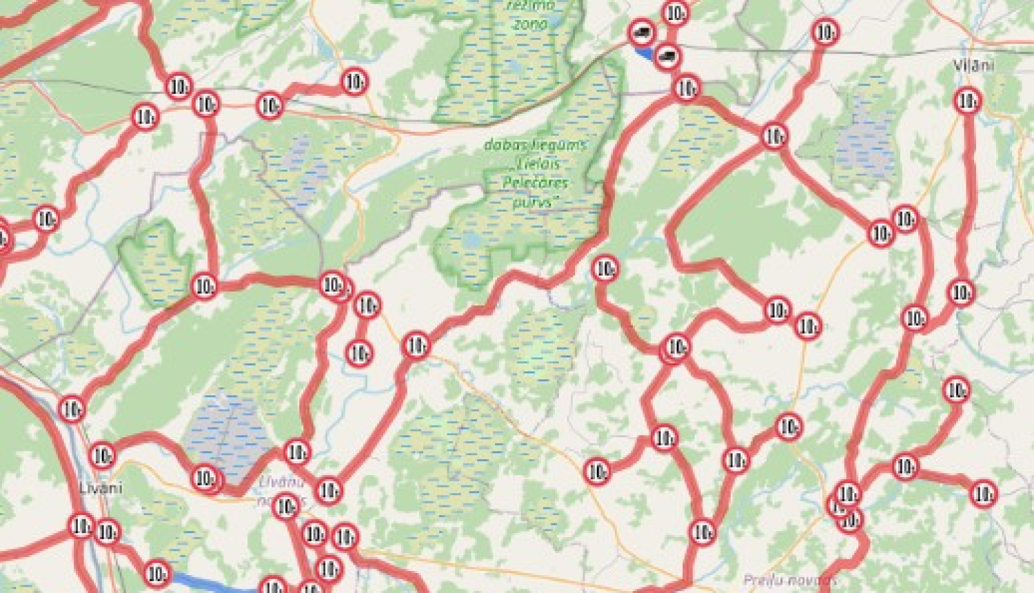 Latvijas karte ar iezīmētiem ceļiem