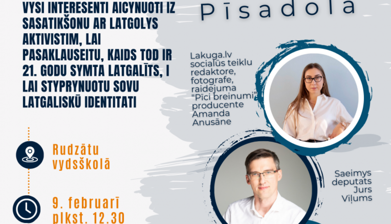 zili balts fons ar 3 cilvēku portretiem aplīšos