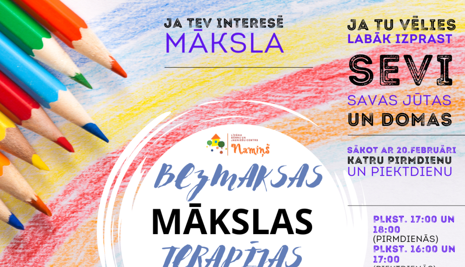 krāsaini zīmuļi un teksts