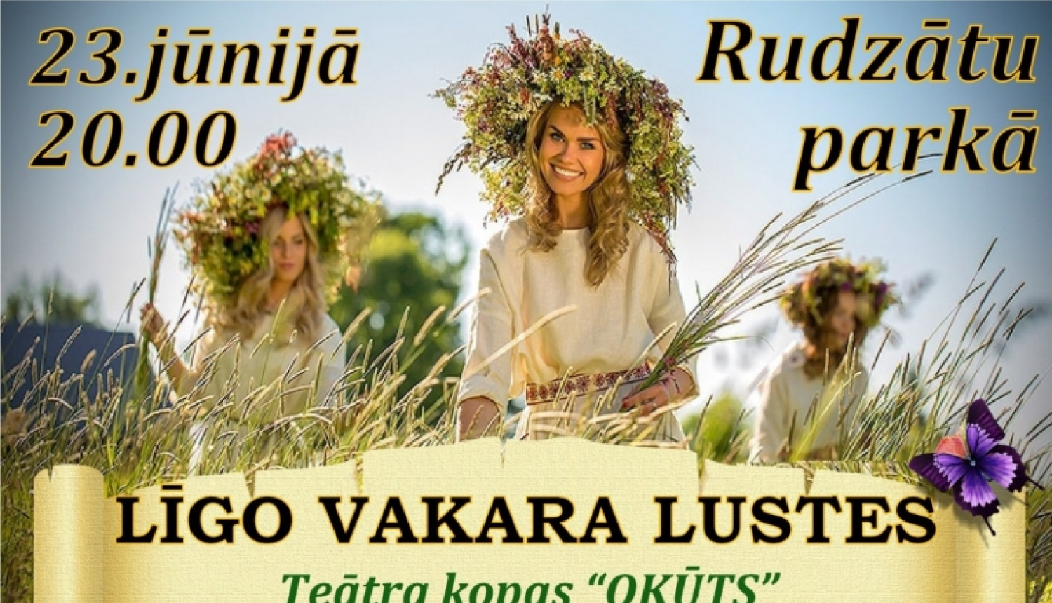 Trīs sievietes ar jāņu vainagiem un margrietiņas