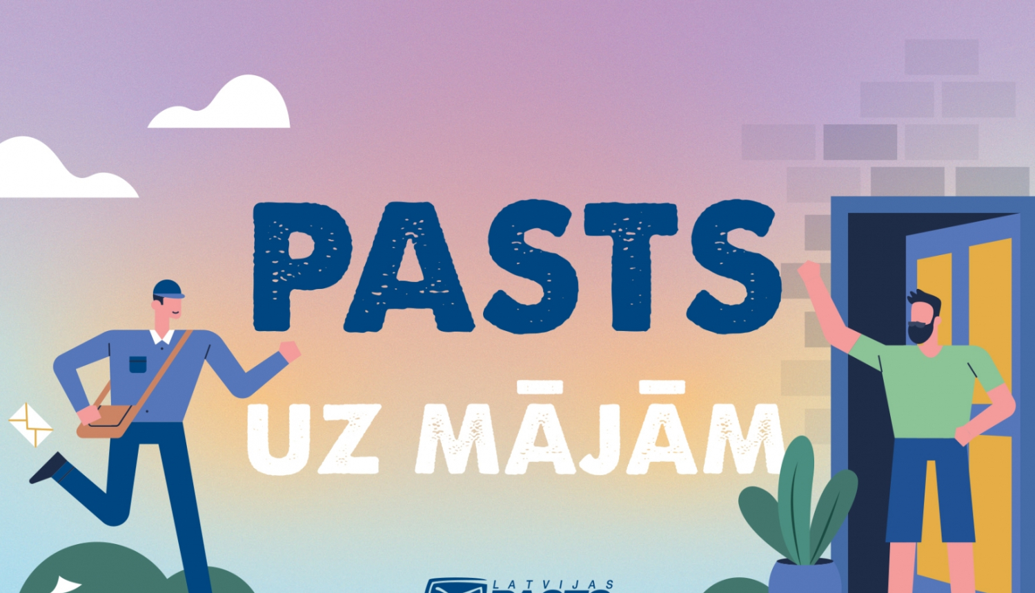 uzzīmēts pastnieks, kas piegādā pastu