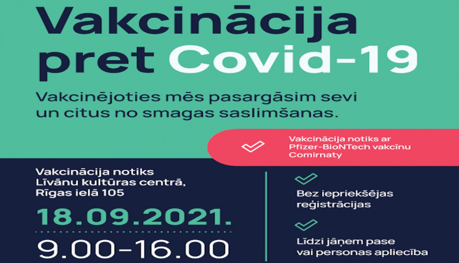 Afiša ar informāciju par izbraukuma vakcināciju pret Covid-19