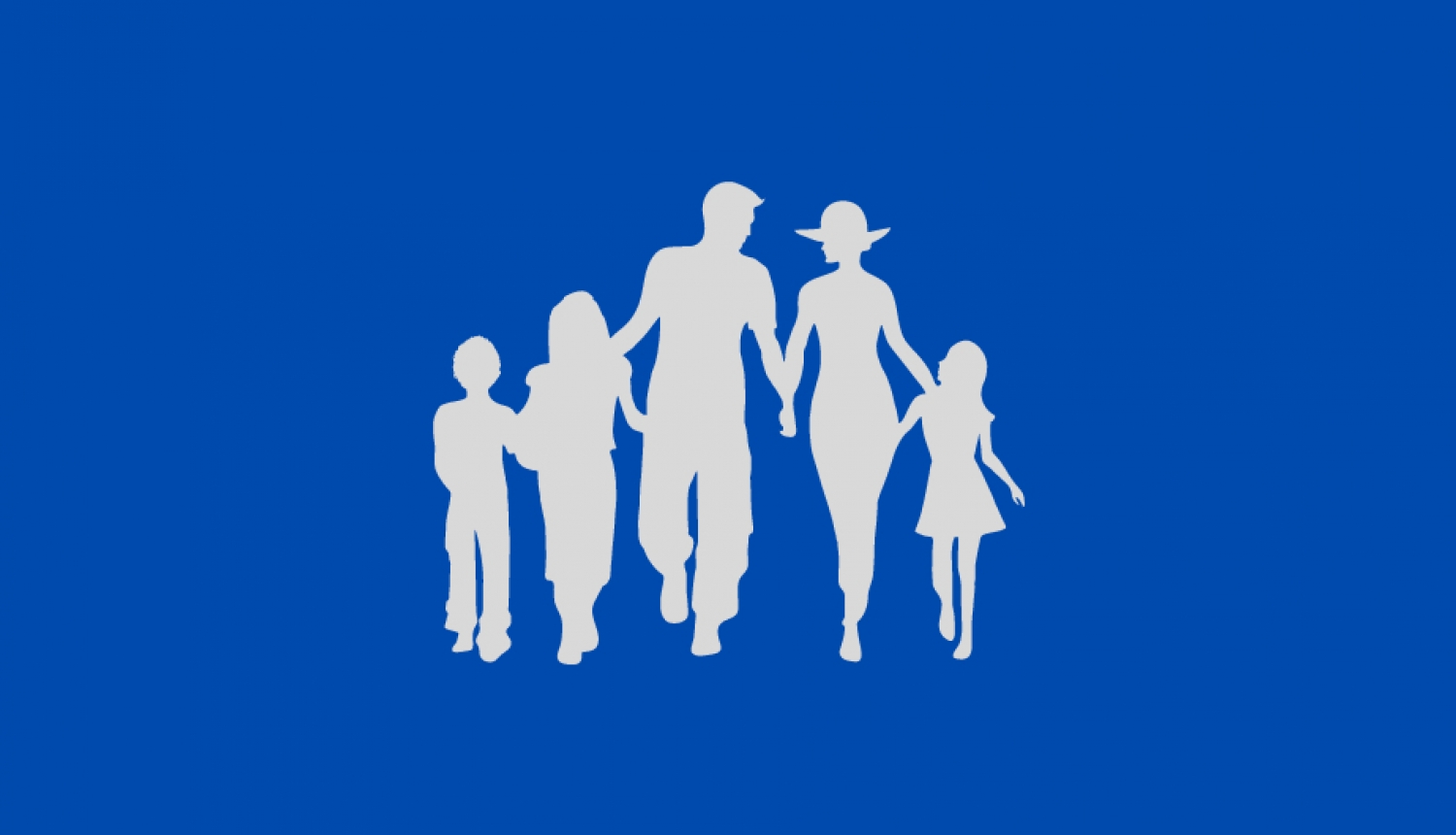 Daudzbērnu ģimenes siluets uz zila fona