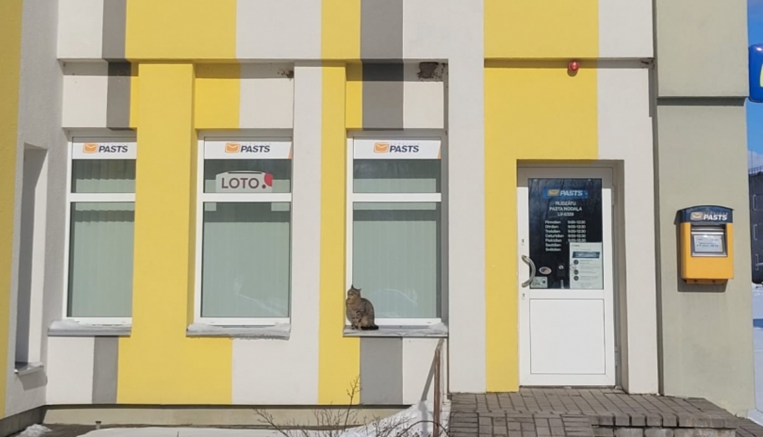 ēka ar dzeltnebaltu krāsojumu