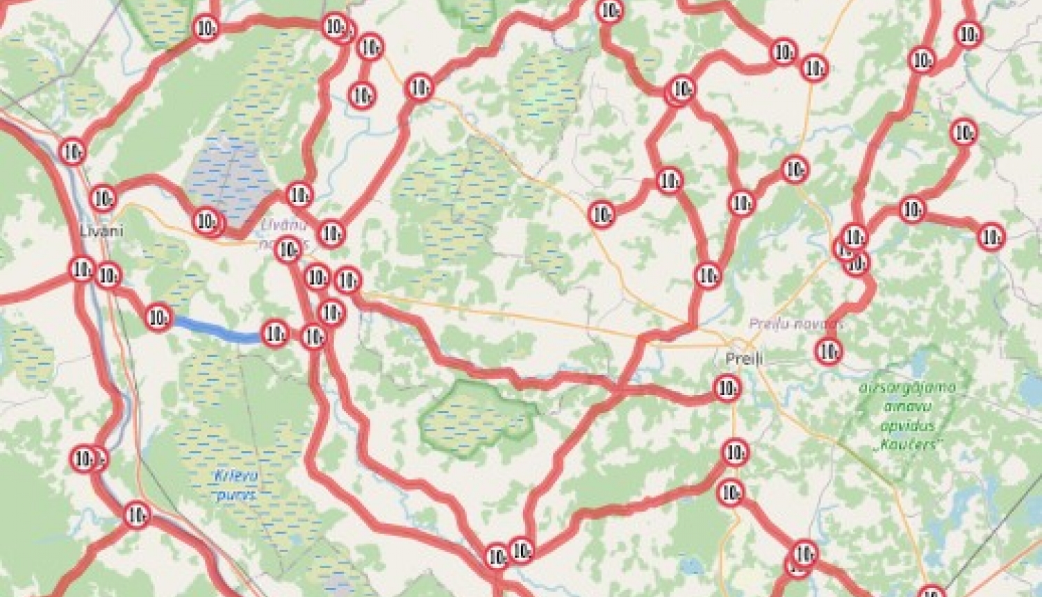 Latvijas karte ar iezīmētiem ceļiem
