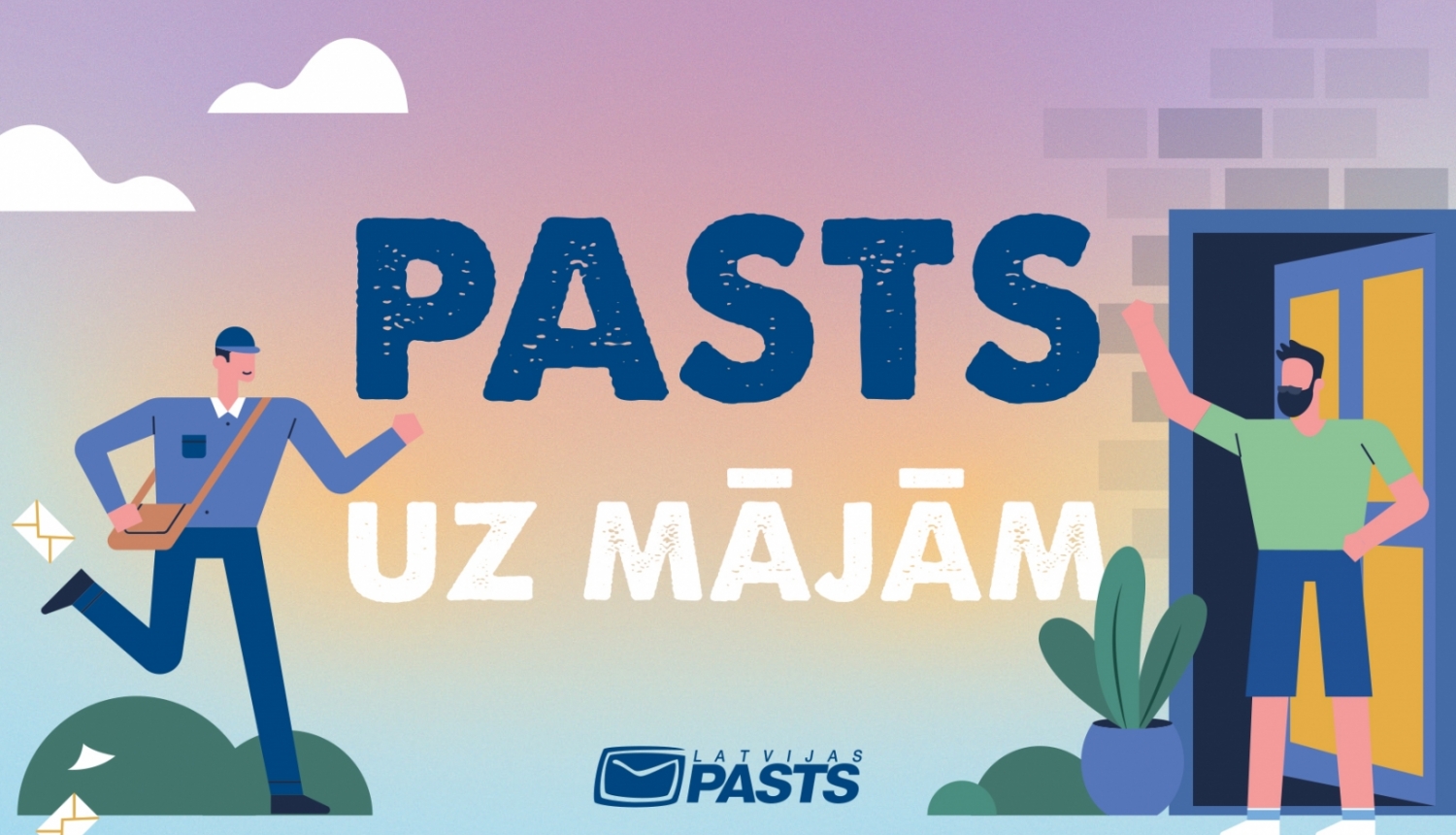 uzzīmēts pastnieks, kas piegādā pastu